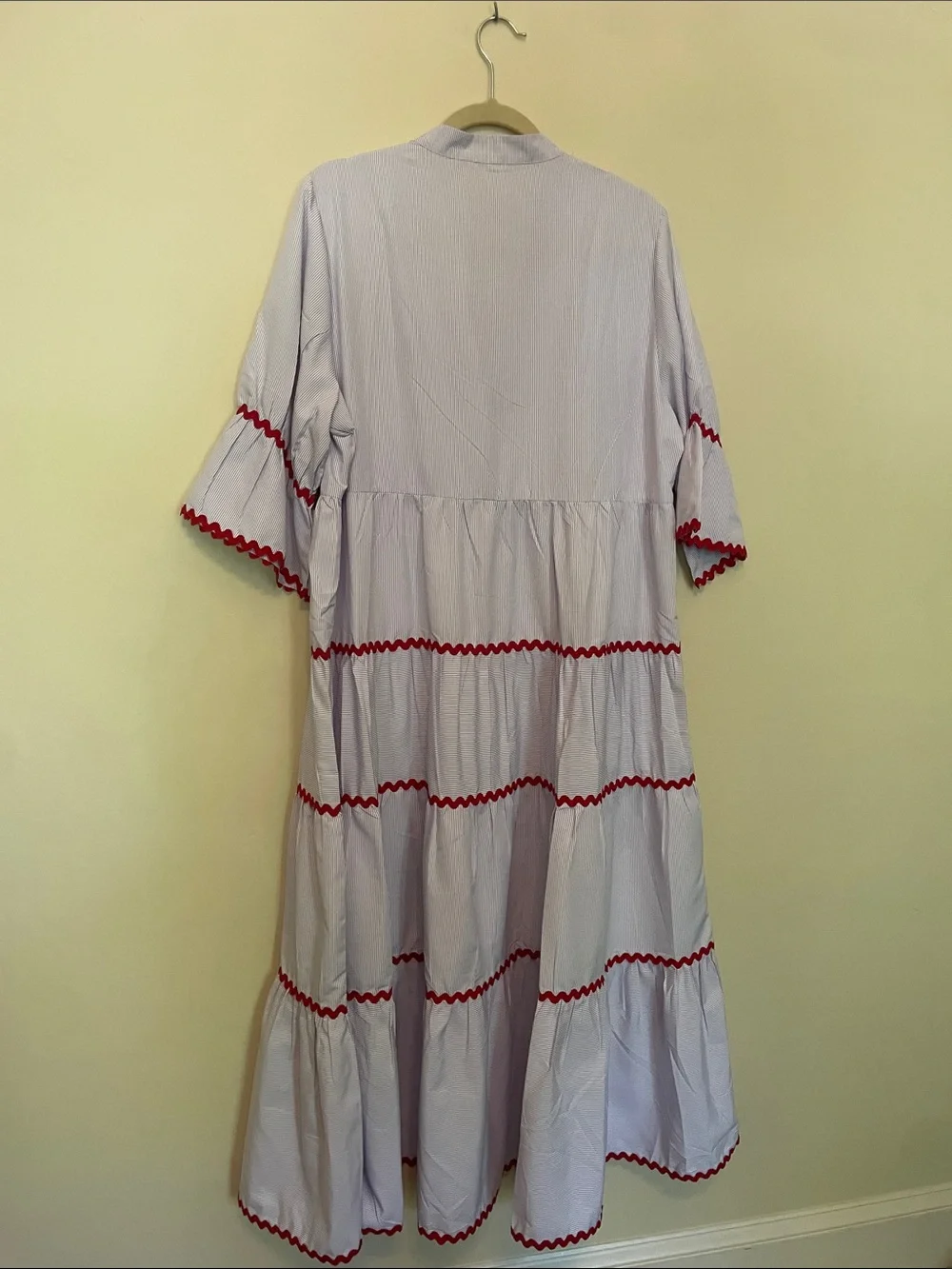 Amazon White Maxi Dress with Red Ric Rac Trim - Picture 7 of 9